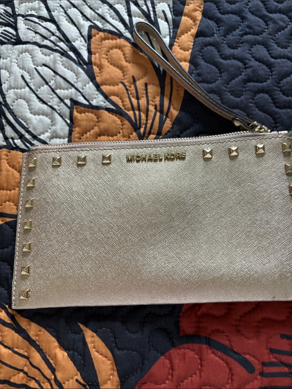 Michael Kors Champagne Gold Studded Wristlet Clutch